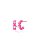 Audrey Huggie Hoop in Neon Pink Enamel and 18k Pink Gold with White Diamonds — Melissa Kaye