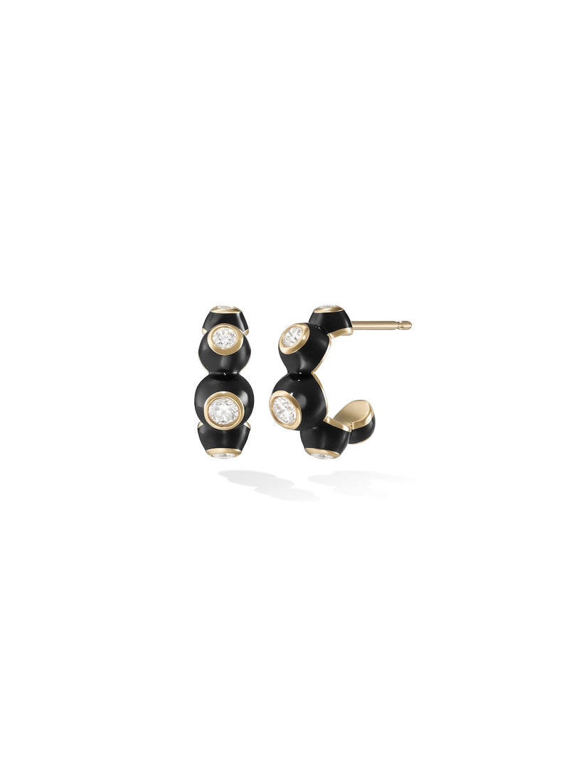 Audrey Huggie Hoop in Black Enamel and 18k Yellow Gold with White Diamonds — Melissa Kaye