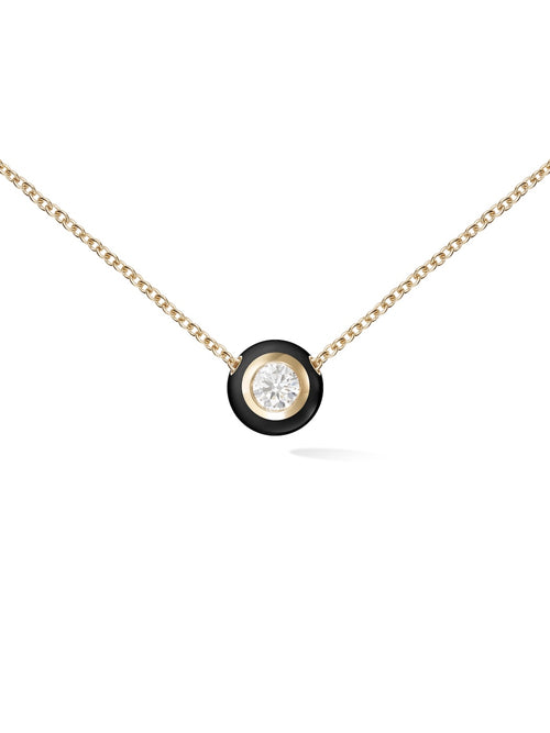 Audrey Pendant Large in 18k Yellow Gold with Black Enamel and White Diamonds — Melissa Kaye