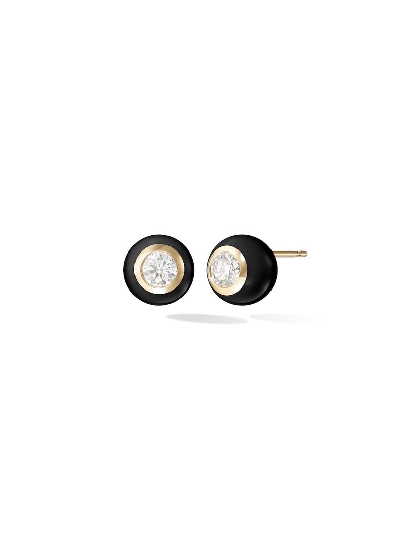 Audrey Stud Large in Black Enamel and 18k Yellow Gold with White Diamonds — Melissa Kaye