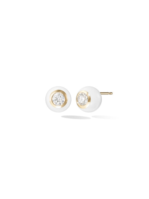 Audrey Stud Large in White Enamel and 18k Yellow Gold with White Diamonds — Melissa Kaye