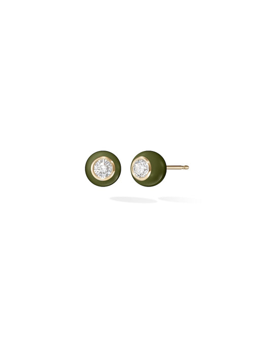 Audrey Stud Medium in Army Green Enamel and 18k Yellow Gold with White Diamonds — Melissa Kaye