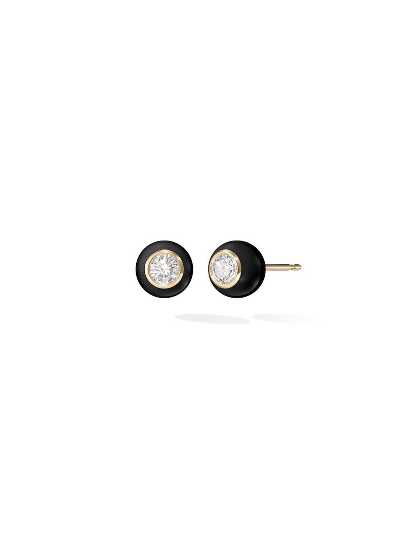 Audrey Stud Medium in Black Enamel and 18k Yellow Gold with White Diamonds — Melissa Kaye