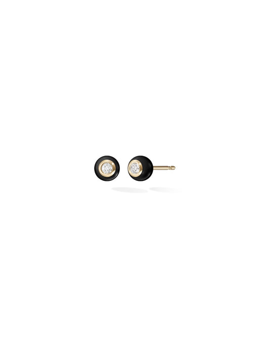 Audrey Stud Small in Black Enamel and 18k Yellow Gold with White Diamonds — Melissa Kaye
