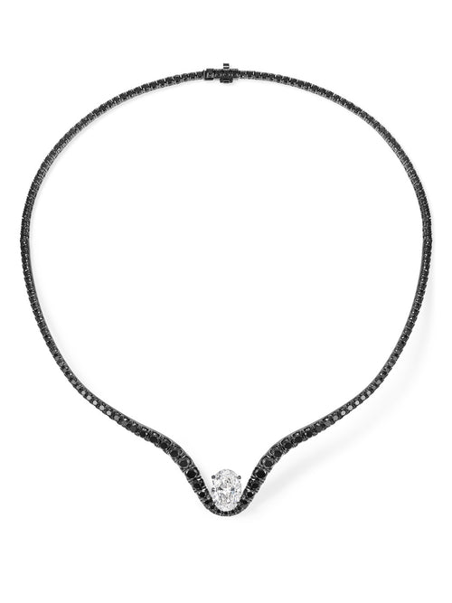 Clara Curved Collar in 18k Blackened Gold with Black and White Diamonds — Melissa Kaye