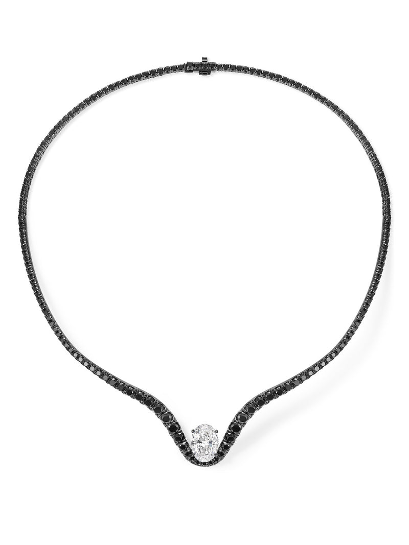 Clara Curved Collar in 18k Blackened Gold with Black and White Diamonds — Melissa Kaye