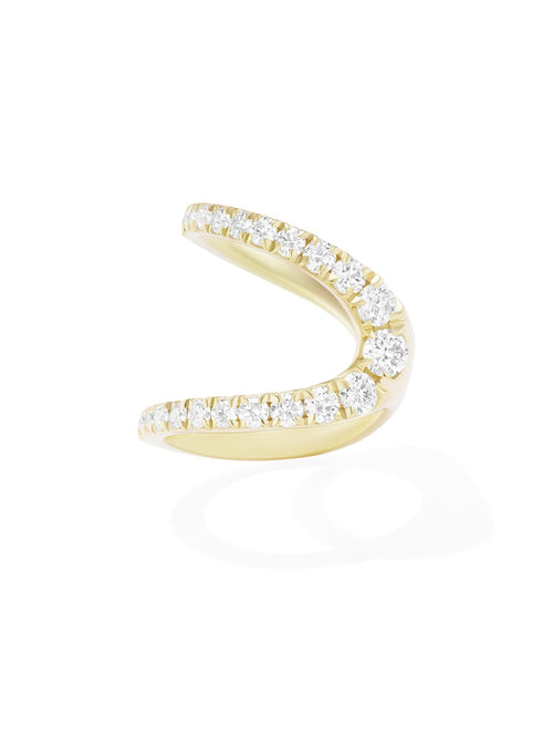 Clara Curved Ring in 18k Yellow Gold with White Diamonds — Melissa Kaye 