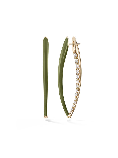 Cristina Earring Large in Army Green Enamel and 18k Yellow Gold with White Diamonds — Melissa Kaye