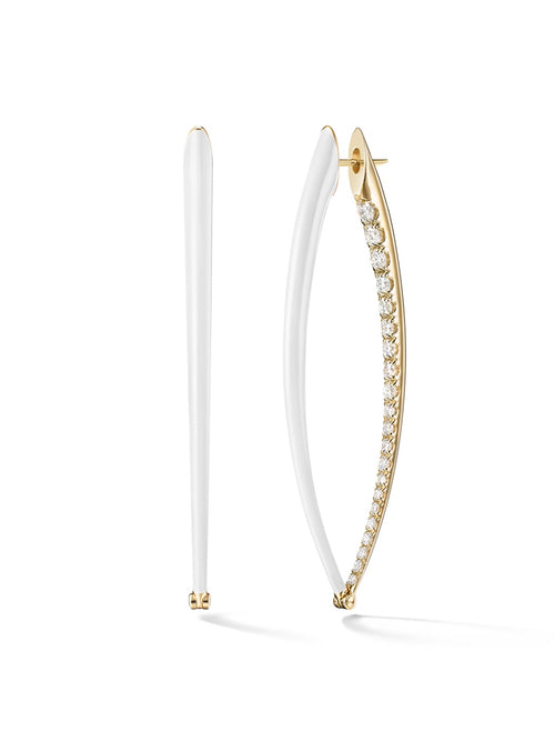 Cristina Earring XL in White Enamel and 18k Yellow Gold with White Diamonds — Melissa Kaye
