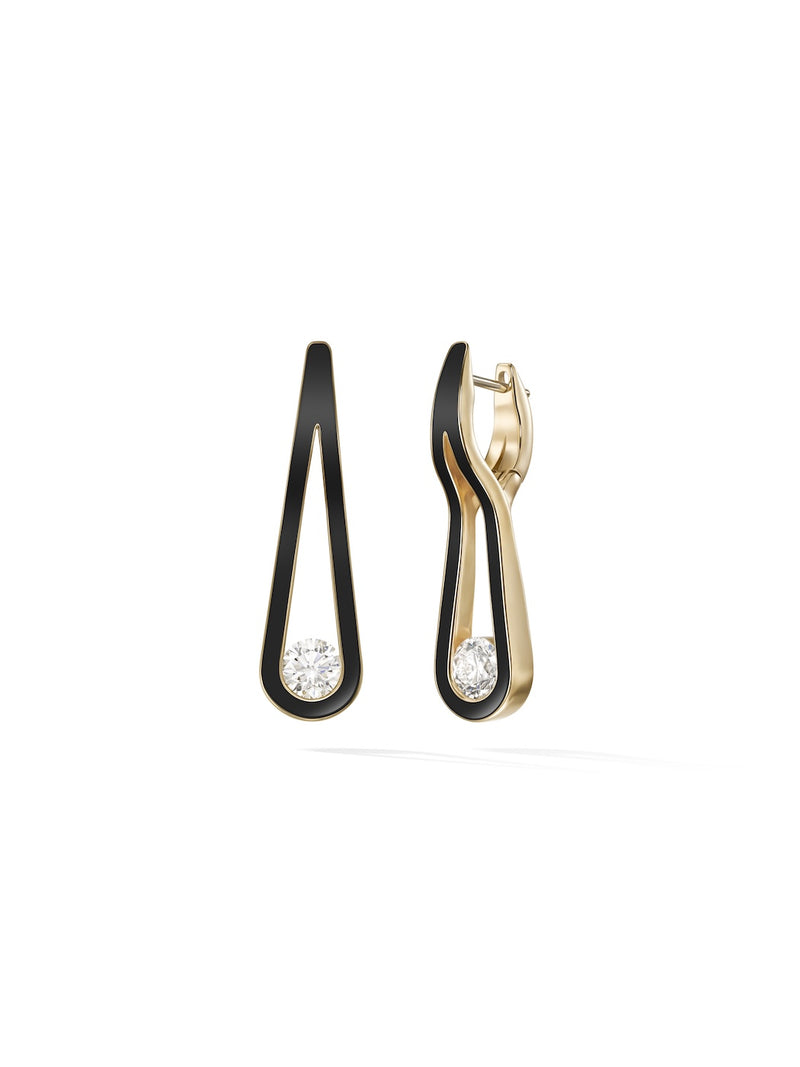 Daphne Earring Large in Black Enamel and 18k Yellow Gold with White Diamonds — Melissa Kaye