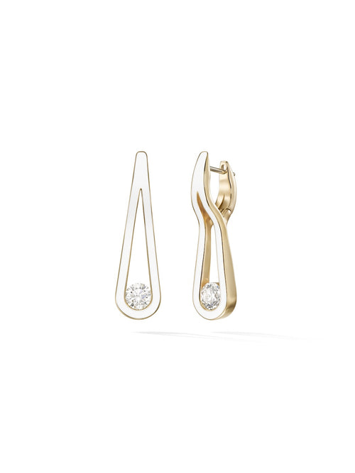 Daphne Earring Large in White Enamel and 18k Yellow Gold with White Diamonds — Melissa Kaye