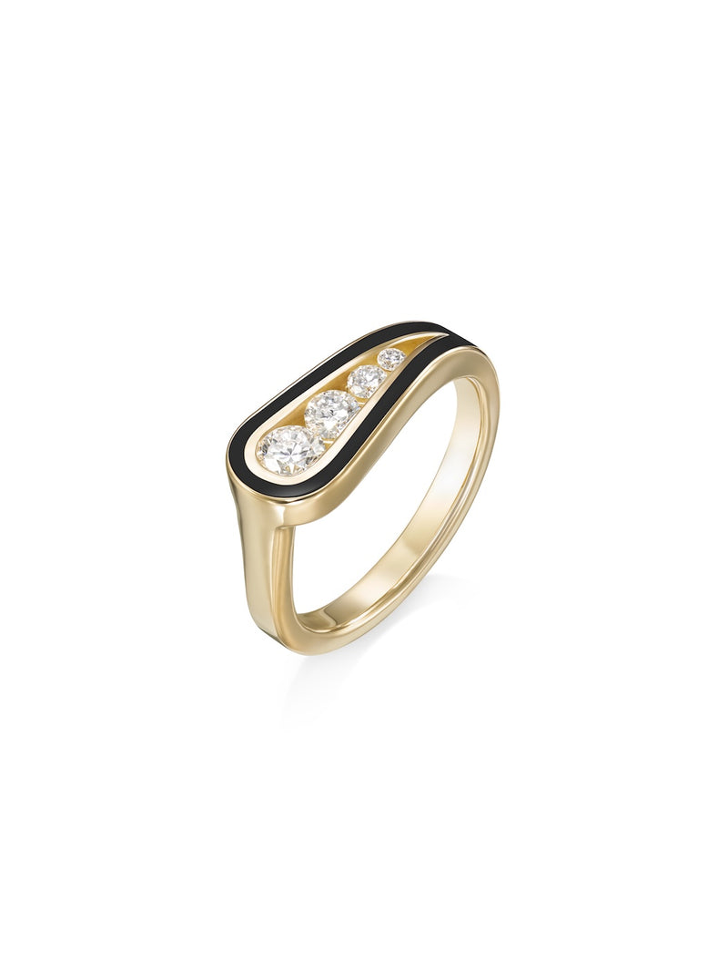 Daphne Pinky Ring in Black Enamel and 18k Yellow Gold with White Diamonds — Melissa Kaye