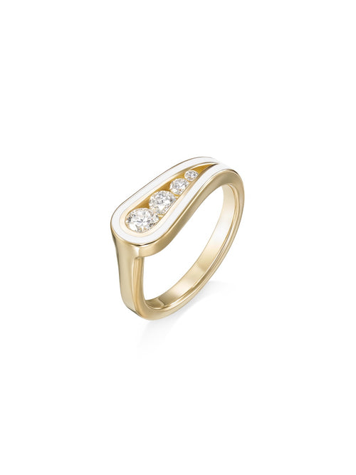 Daphne Pinky Ring in White Enamel and 18k Yellow Gold with White Diamonds — Melissa Kaye