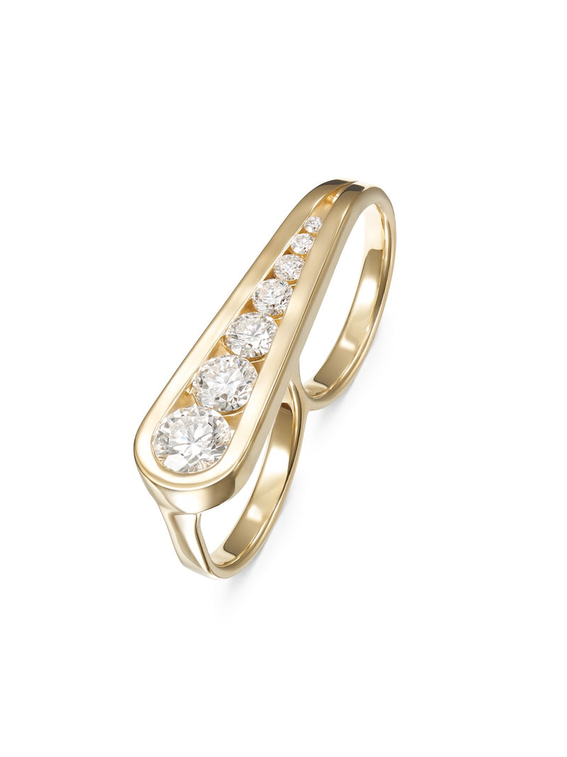 Daphne Joy Two-Finger Ring in 18k Yellow Gold with White Diamonds — Melissa Kaye