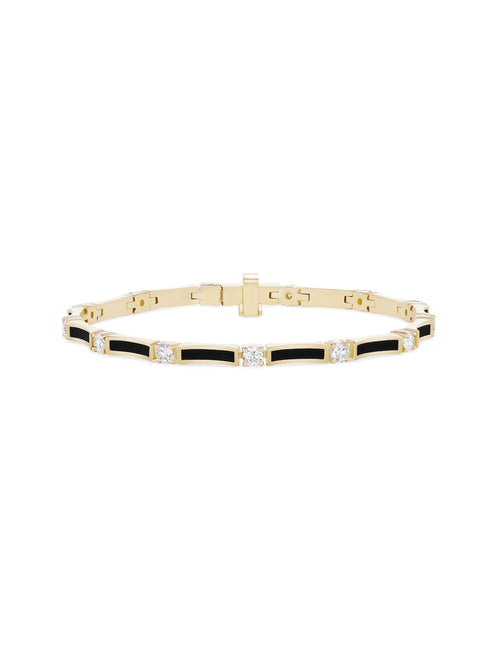 Honey Linked Bracelet in 18k Yellow Gold with Black Enamel and White Diamonds — Melissa Kaye