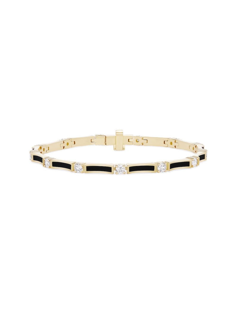 Honey Linked Bracelet in 18k Yellow Gold with Black Enamel and White Diamonds — Melissa Kaye