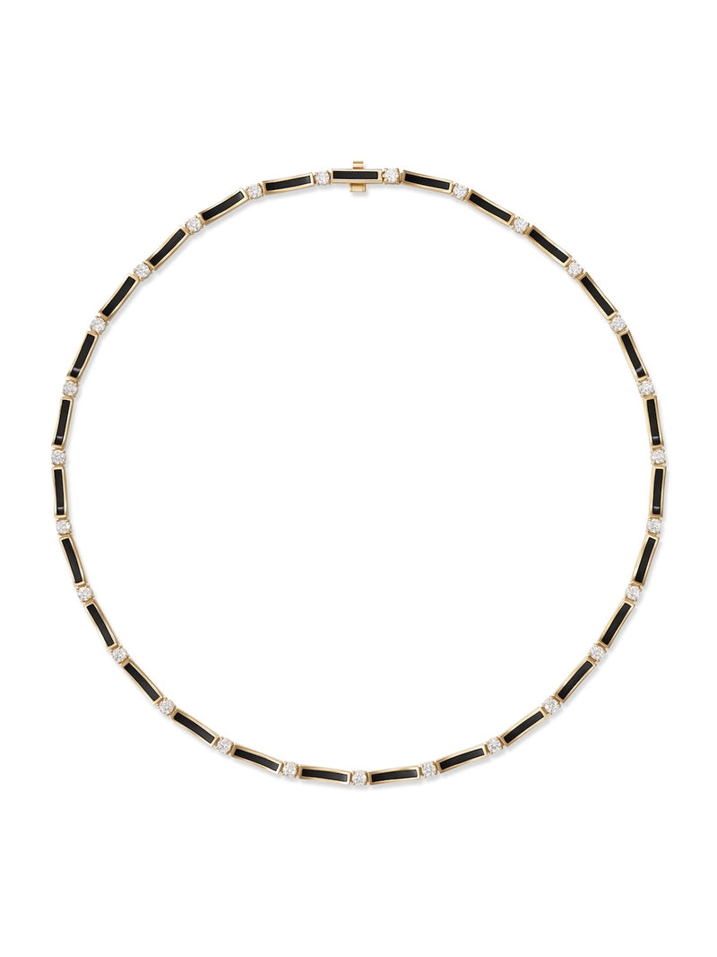 Honey Linked Necklace in 18k Yellow Gold with Black Enamel and White Diamonds — Melissa Kaye