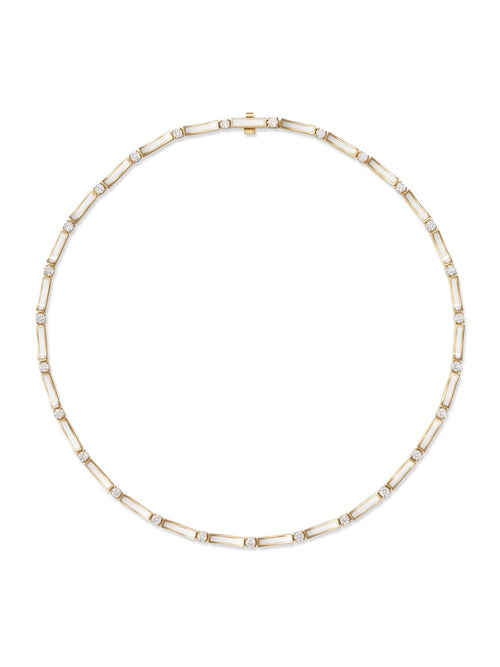 Honey Linked Necklace in 18k Yellow Gold with White Enamel and White Diamonds — Melissa Kaye