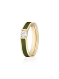 Honey Ring in Army Green Enamel and 18k Yellow Gold with White Diamonds — Melissa Kaye