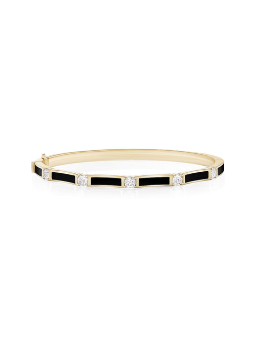 Honey Station Cuff in 18k Yellow Gold with Black Enamel and White Diamonds — Melissa Kaye