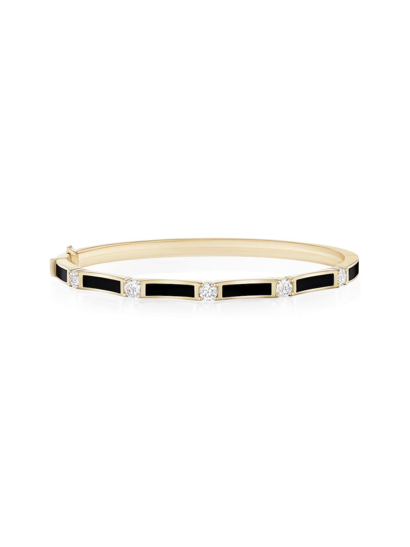 Honey Station Cuff in 18k Yellow Gold with Black Enamel and White Diamonds — Melissa Kaye