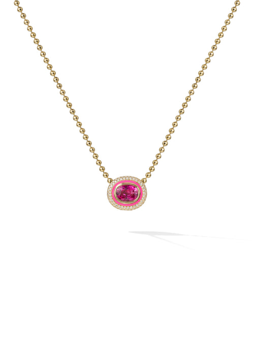 Lenox OOAK Pendant in 18k Yellow Gold with Pink Tourmaline, Pave White Diamonds and Enamel — Melissa Kaye