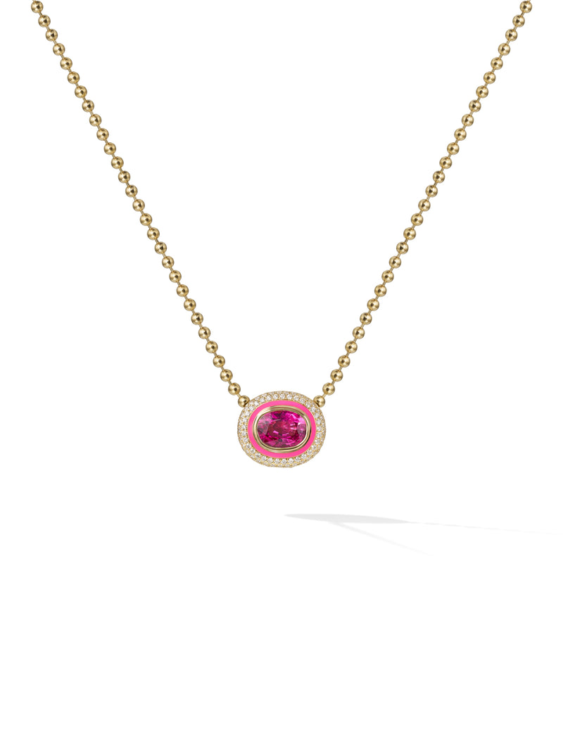 Lenox OOAK Pendant in 18k Yellow Gold with Pink Tourmaline, Pave White Diamonds and Enamel — Melissa Kaye