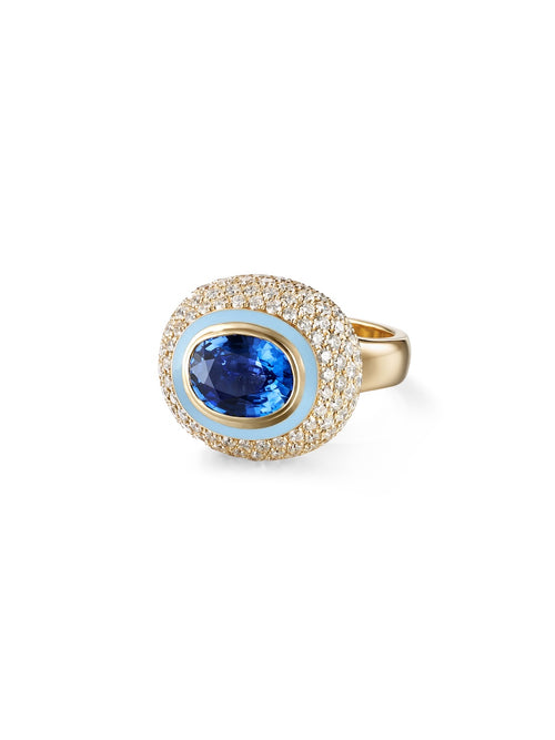 Lenox Bubble Ring in 18k Gold with Pastel Blue Enamel and Blue Sapphire and Pave Diamonds - Melissa Kaye