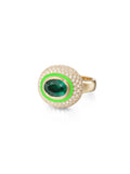 Lenox Bubble Ring in 18k Yellow Gold with Neon Green Enamel, Pave Diamonds and Emerald 