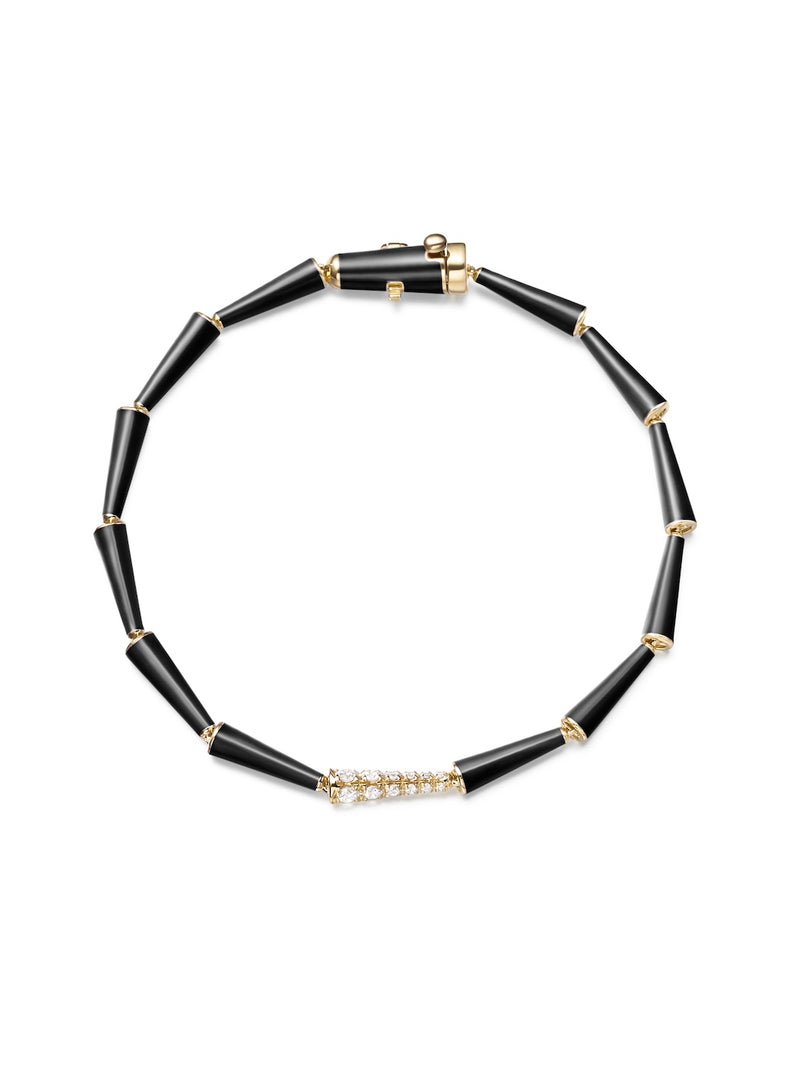 Lola Linked Bracelet in 18k Yellow Gold with Black Enamel and White Diamonds — Melissa Kaye