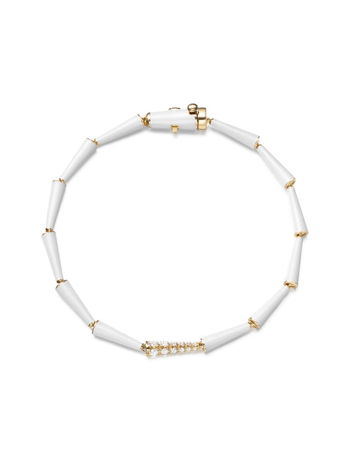 Lola Linked Bracelet in 18k Yellow Gold with White Enamel and White Diamonds — Melissa Kaye