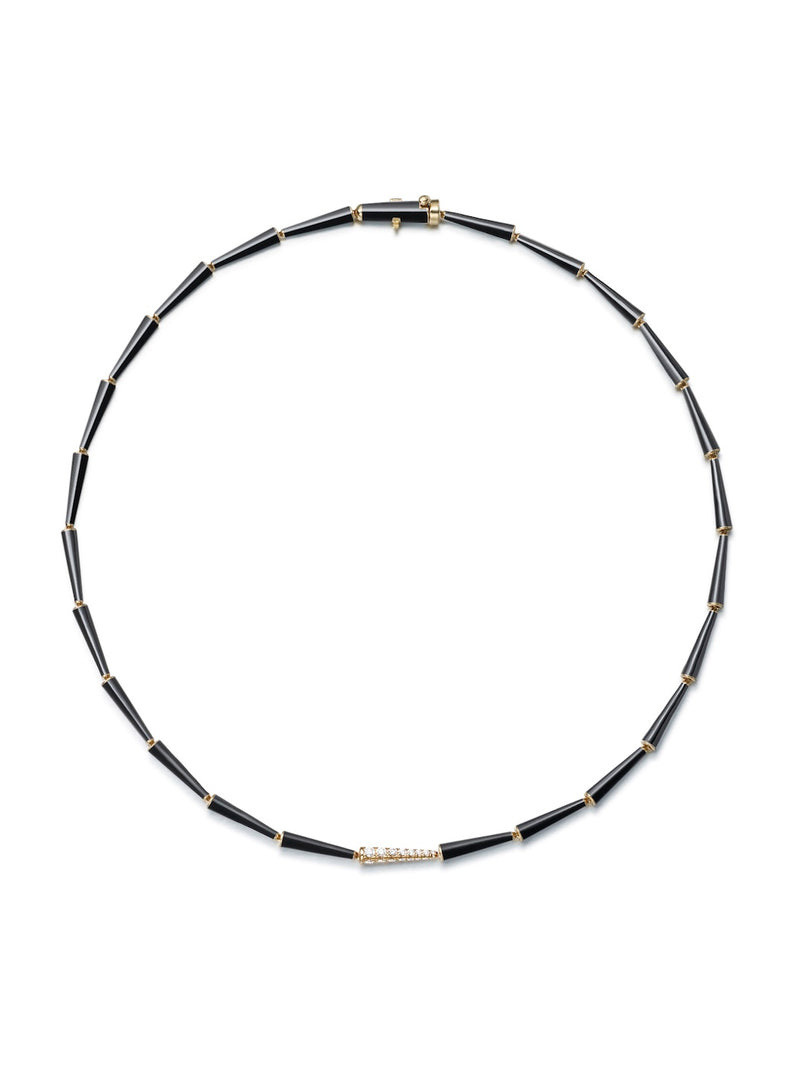 Lola Linked Necklace in 18k Yellow Gold with Black Enamel and White Diamonds — Melissa Kaye
