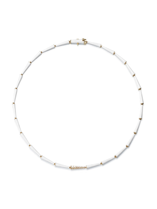 Lola Linked Necklace in 18k Yellow Gold with White Enamel and White Diamonds — Melissa Kaye