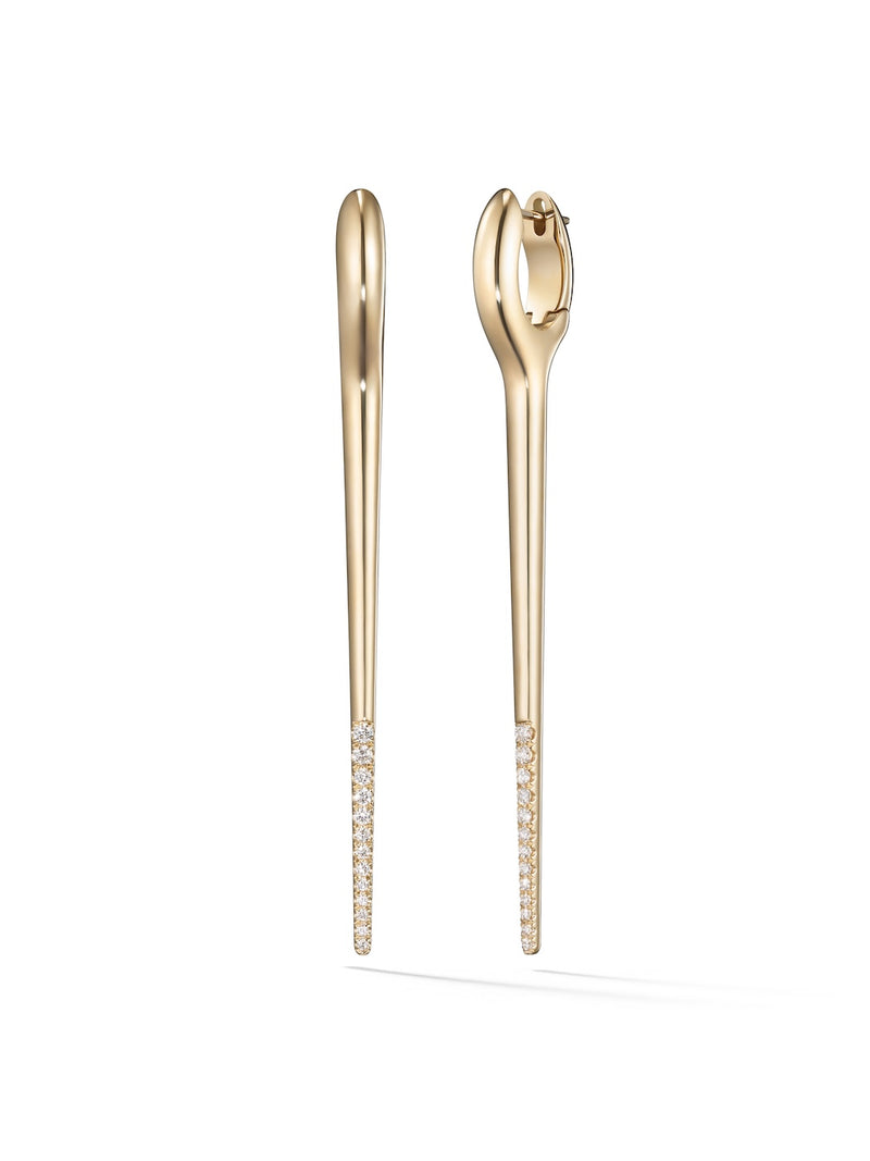 Lola Needle Earring Large in 18k Yellow Gold with Partial Diamond Setting — Melissa Kaye