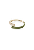 Lola Pinky Ring in Army Green Enamel and 18k Yellow Gold with White Diamonds — Melissa Kaye