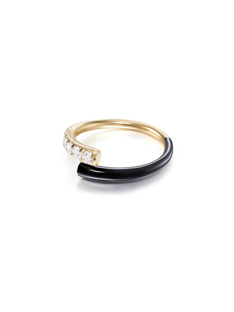 Lola Pinky Ring in Black Enamel and 18k Yellow Gold with White Diamonds — Melissa Kaye