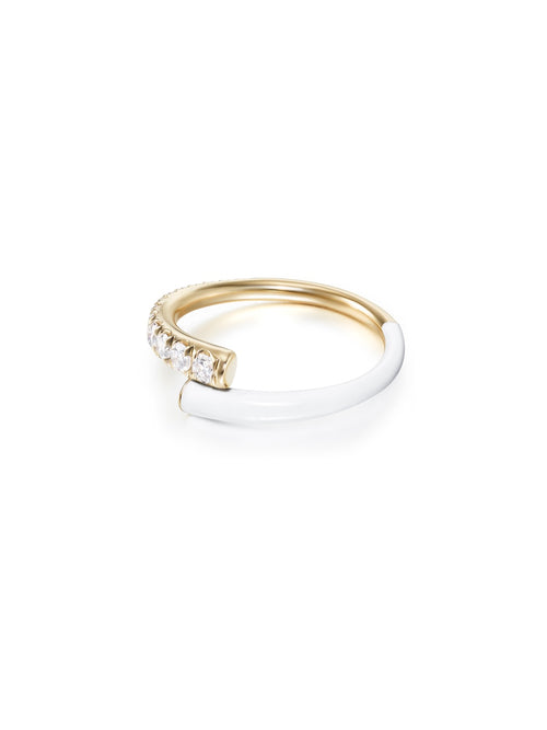 Lola Pinky Ring in White Enamel and 18k Yellow Gold with White Diamonds — Melissa Kaye