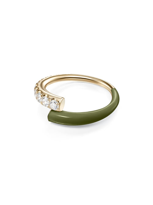 Lola Ring in Army Green Enamel and 18k Yellow Gold with White Diamonds — Melissa Kaye