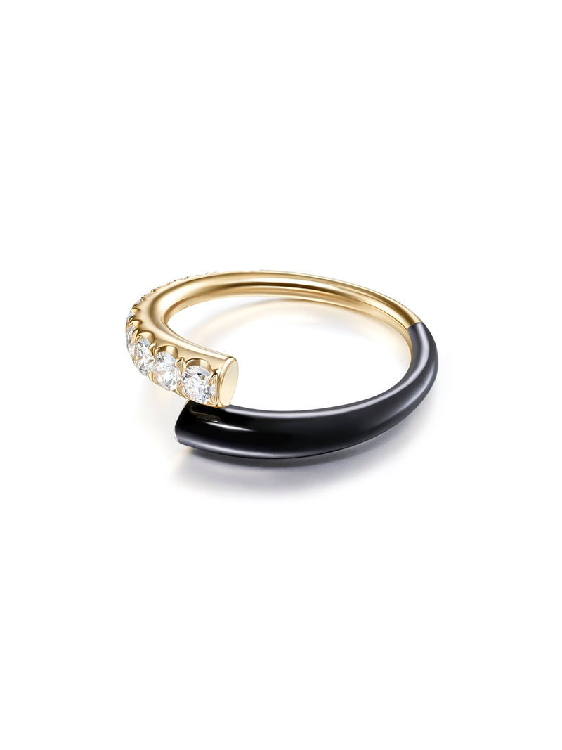 Lola Ring in Black Enamel and 18k Yellow Gold with White Diamonds — Melissa Kaye