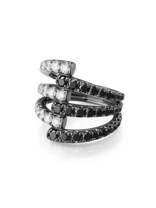 Lola Triple Ring in 18k Blackened Gold with Black and White Diamonds — Melissa Kaye