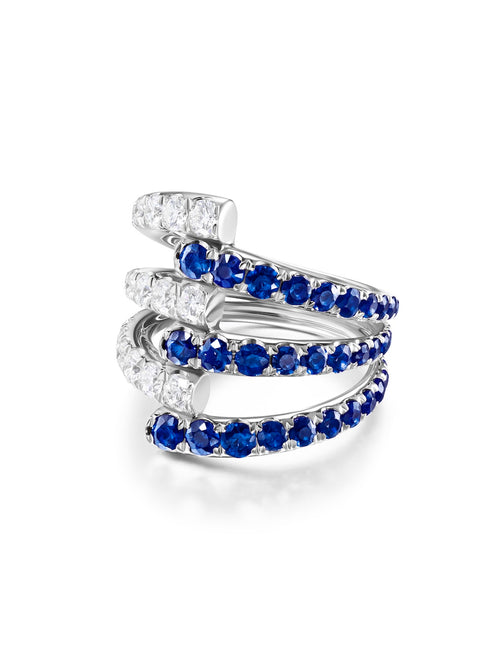 Lola Triple Ring in 18k Yellow Gold with Blue Sapphires and Diamonds — Melissa Kaye