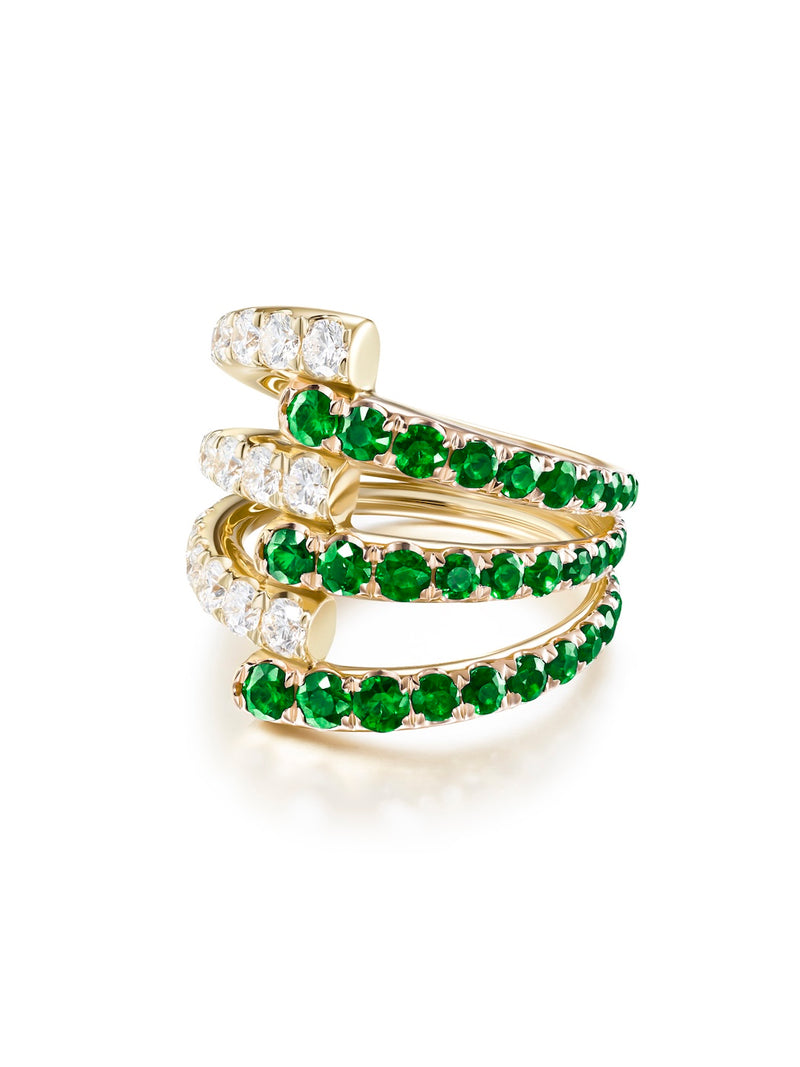 Lola Triple Ring in 18k Yellow Gold with Tsavorite Garnets and Diamonds — Melissa Kaye