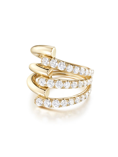Lola Triple Ring in 18k Yellow Gold with Partial Diamond Setting — Melissa Kaye