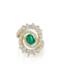 Spiral Ring with Diamonds and Emerald Center Stone in 18k Yellow Gold - Melissa Kaye
