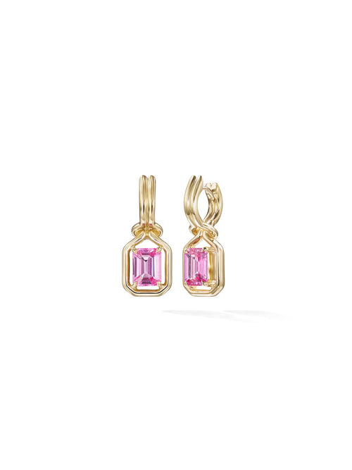 Rocky Earring in 18k Yellow Gold with Emerald Shaped Pink Sapphires 