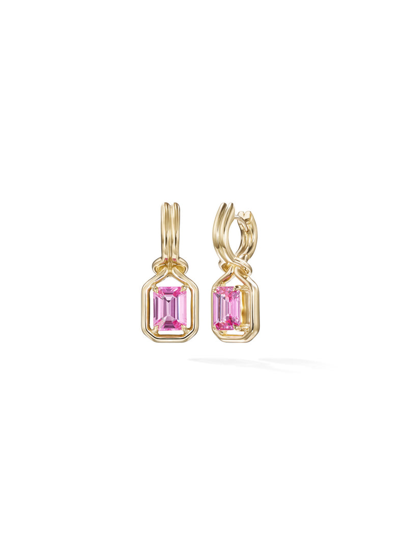 Rocky Earring in 18k Yellow Gold with Emerald Shaped Pink Sapphires 
