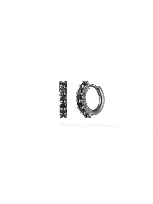 Sadie Huggie Hoop (2mm) in 18k Blackened Gold with Black Diamonds — Melissa Kaye
