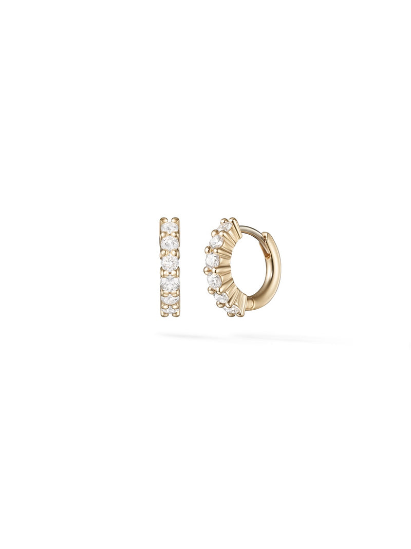 Sadie Huggie Hoop (2mm) in 18k Yellow Gold with White Diamonds — Melissa Kaye
