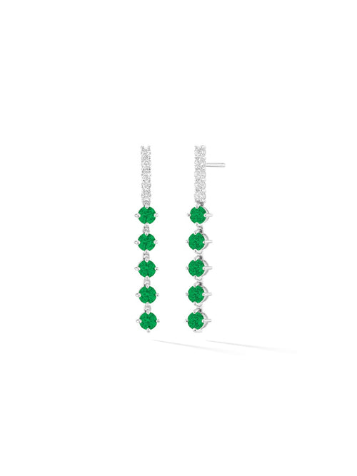 Stella Earring Large in 18k White Gold with White Diamonds and Emeralds — Melissa Kaye