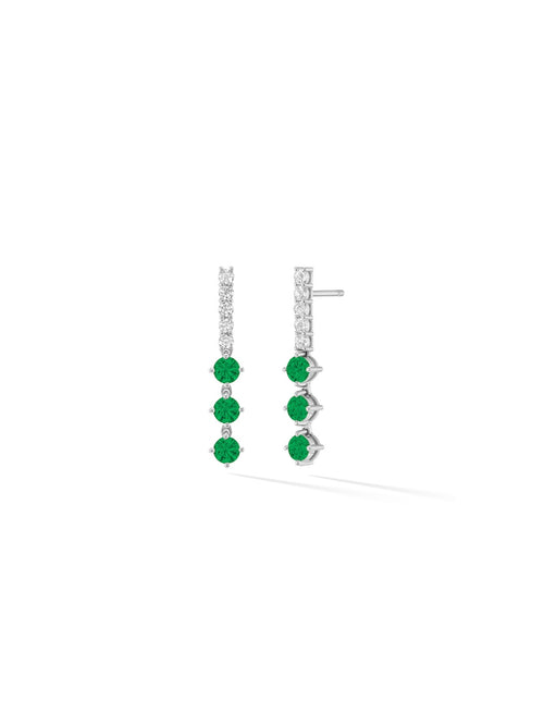 Stella Earring Medium in 18k White Gold with White Diamonds and Emeralds — Melissa Kaye